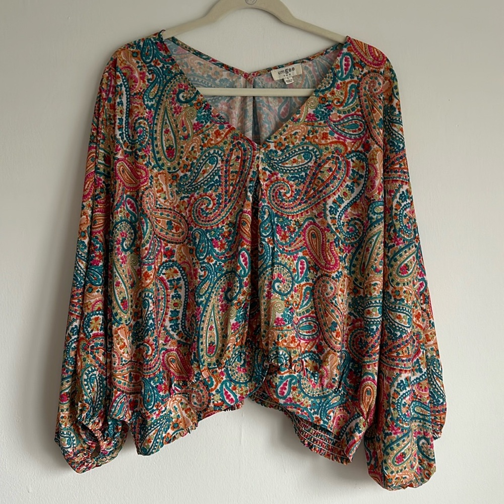 Umgee Multicolor Paisley Cropped Blouse L